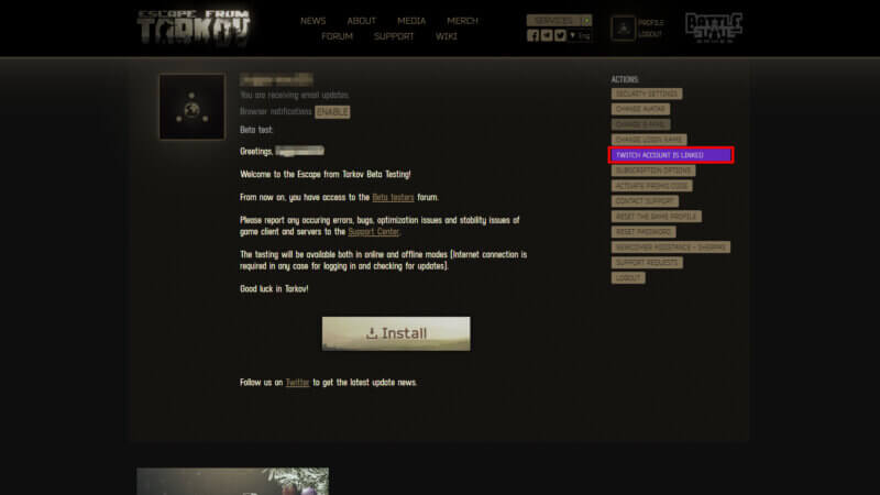 Escape from Tarkov - Linked Account to Twitch
