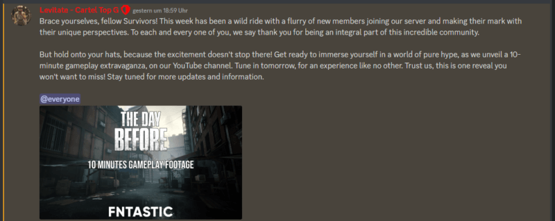 The Day Before - Gameplay Announcement Discord